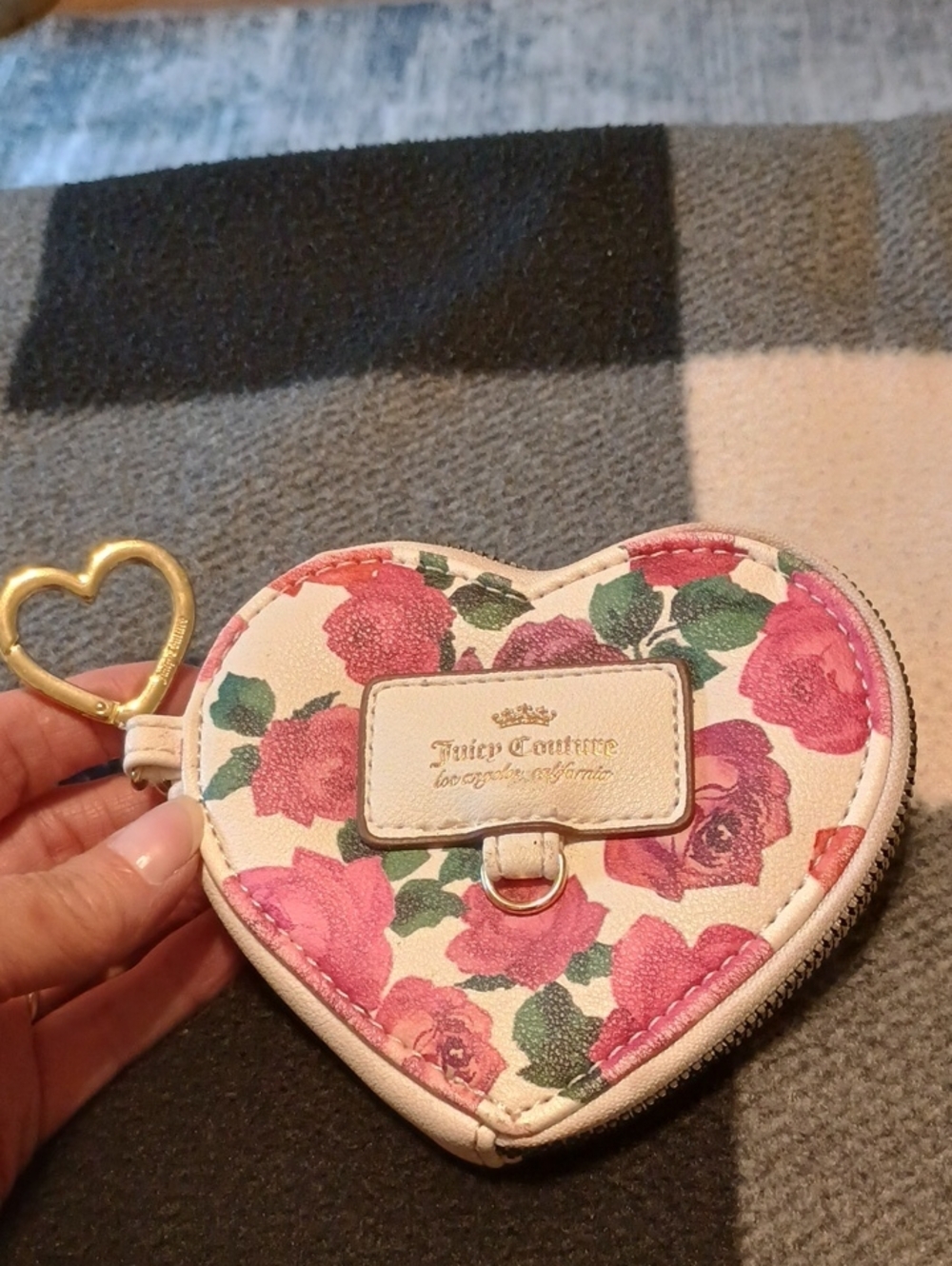 Juicy Couture Pink Rose Heart Coin Purse with Gold Heart Keyring